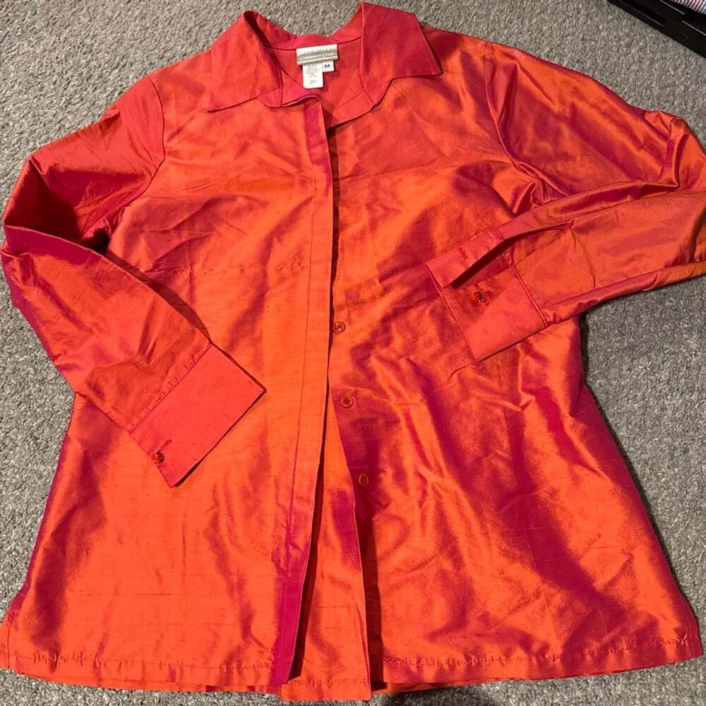 Coldwater Creek Silk Button-Up Shirt Size M Red